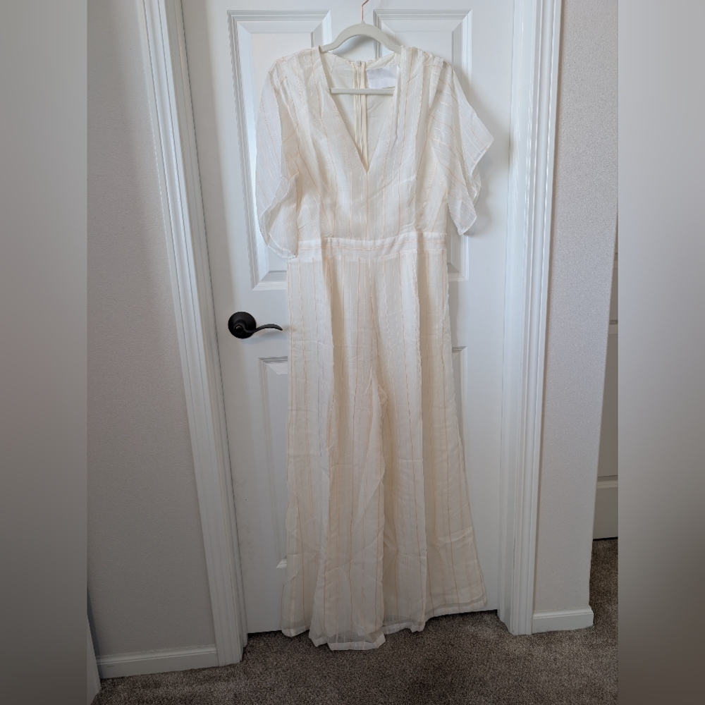 Vacate the Label by Anthropologie Habitat Jumpsuit Orange and Cream Stripe